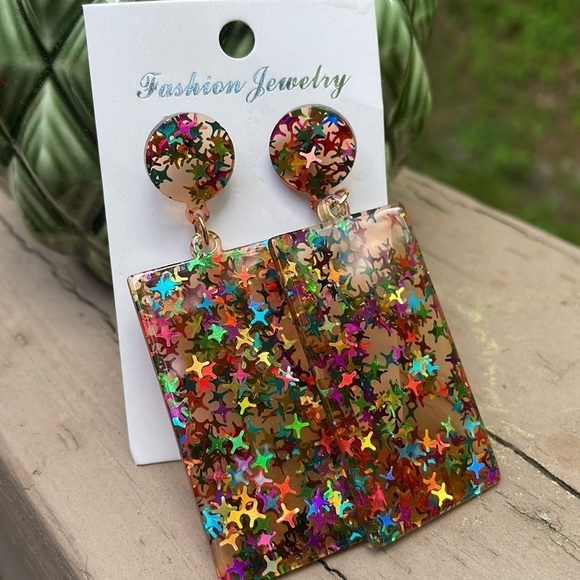 Star Colorful GeoResin Satement Earrings - Picture 9 of 16
